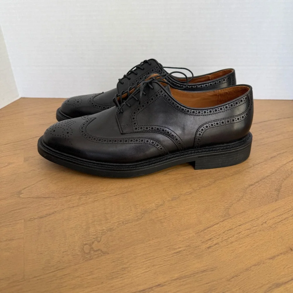 Polo Ralph Lauren Asher Wingtip Shoes Mens 10D‎ Black Cow Leather Brogue Vibram